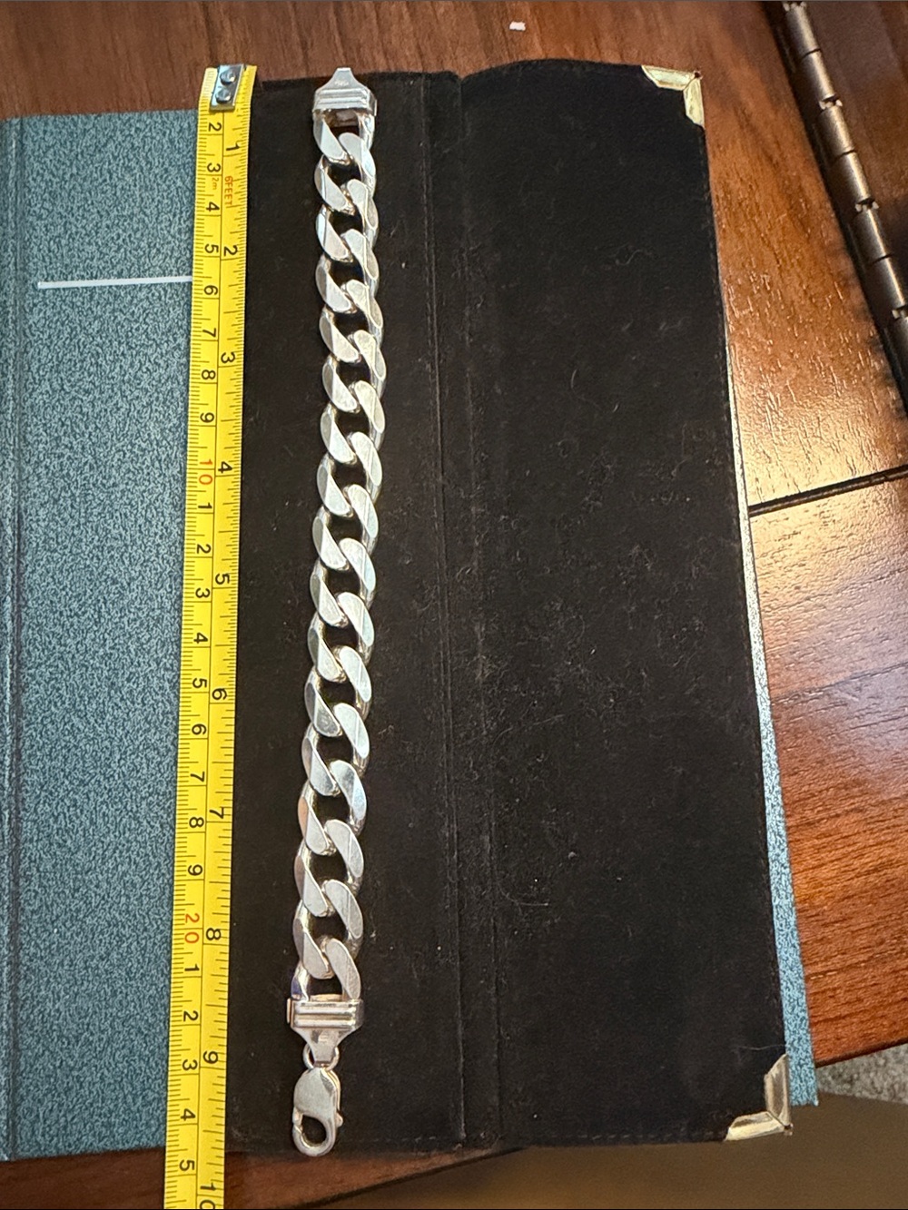 Men’s 9.5 inch length, 13mm bracelet Cuban link, 925 Sterling Silver authentic.